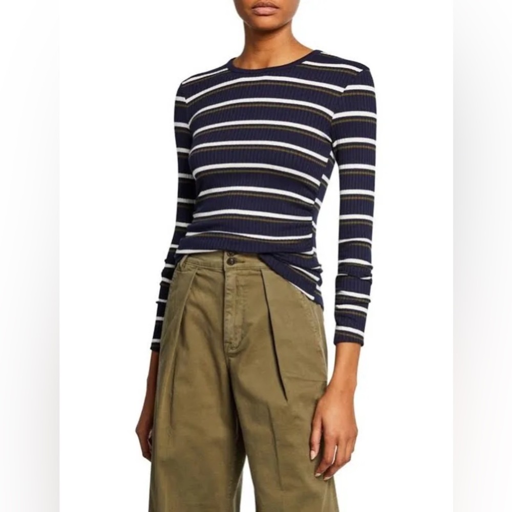 Frame Denim Navy Striped Long Sleeve Rib Tee